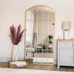 Tomi - Metal Arched Lattice Window Mirror | 180cm x 90cm | Gold