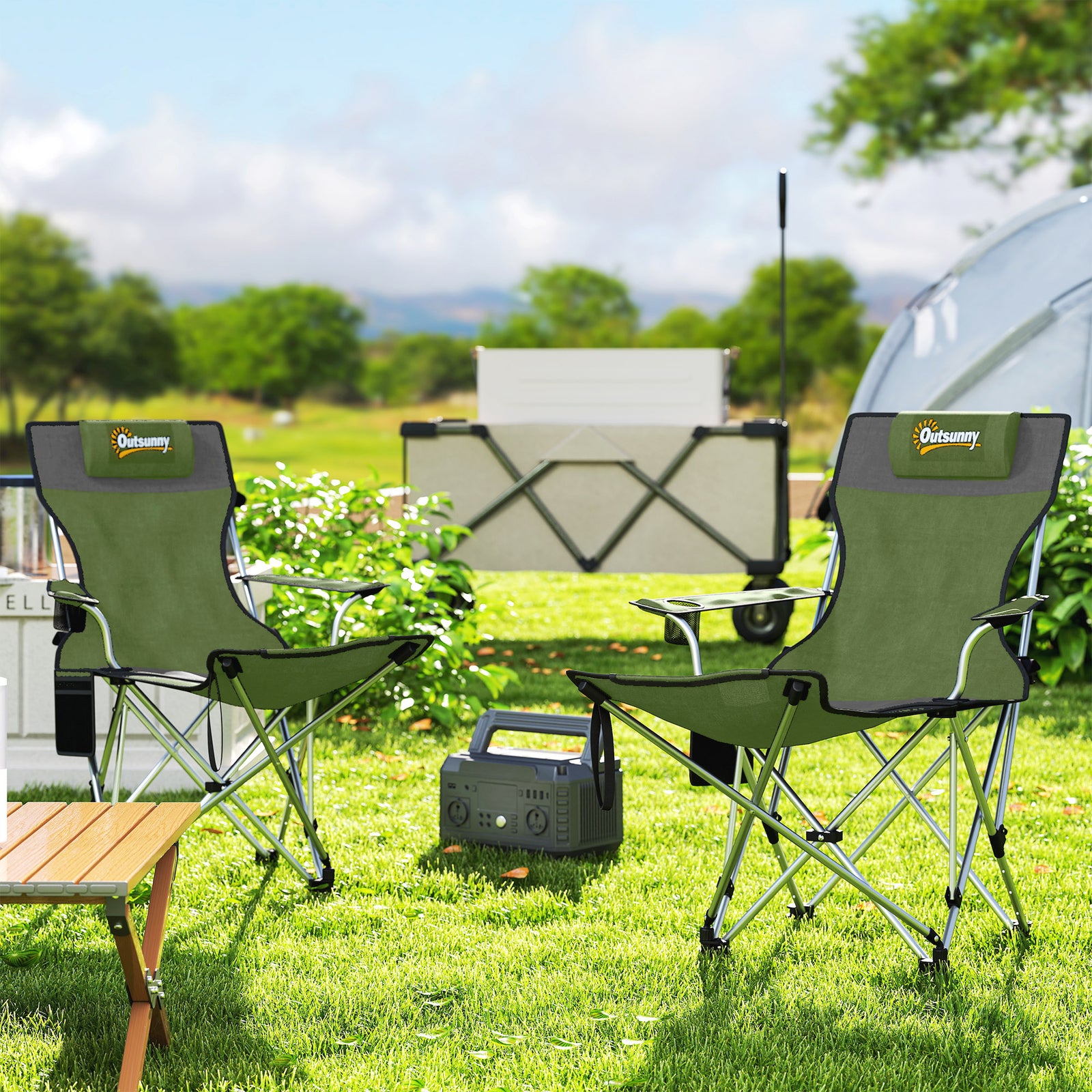 Set Of 2 Reclining Camping Chairs | Green