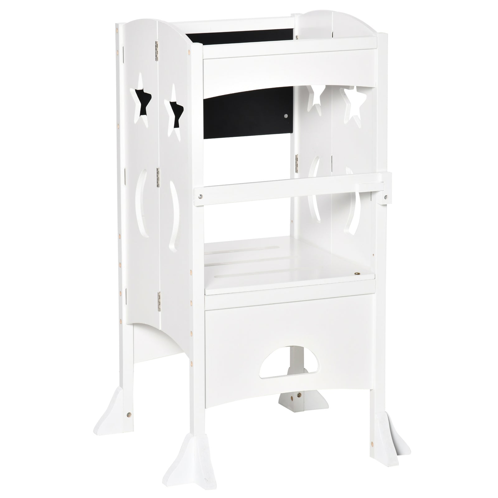 Kids Step Stool Toddler Kitchen Stool With Blackboard Lockable Handrail | White