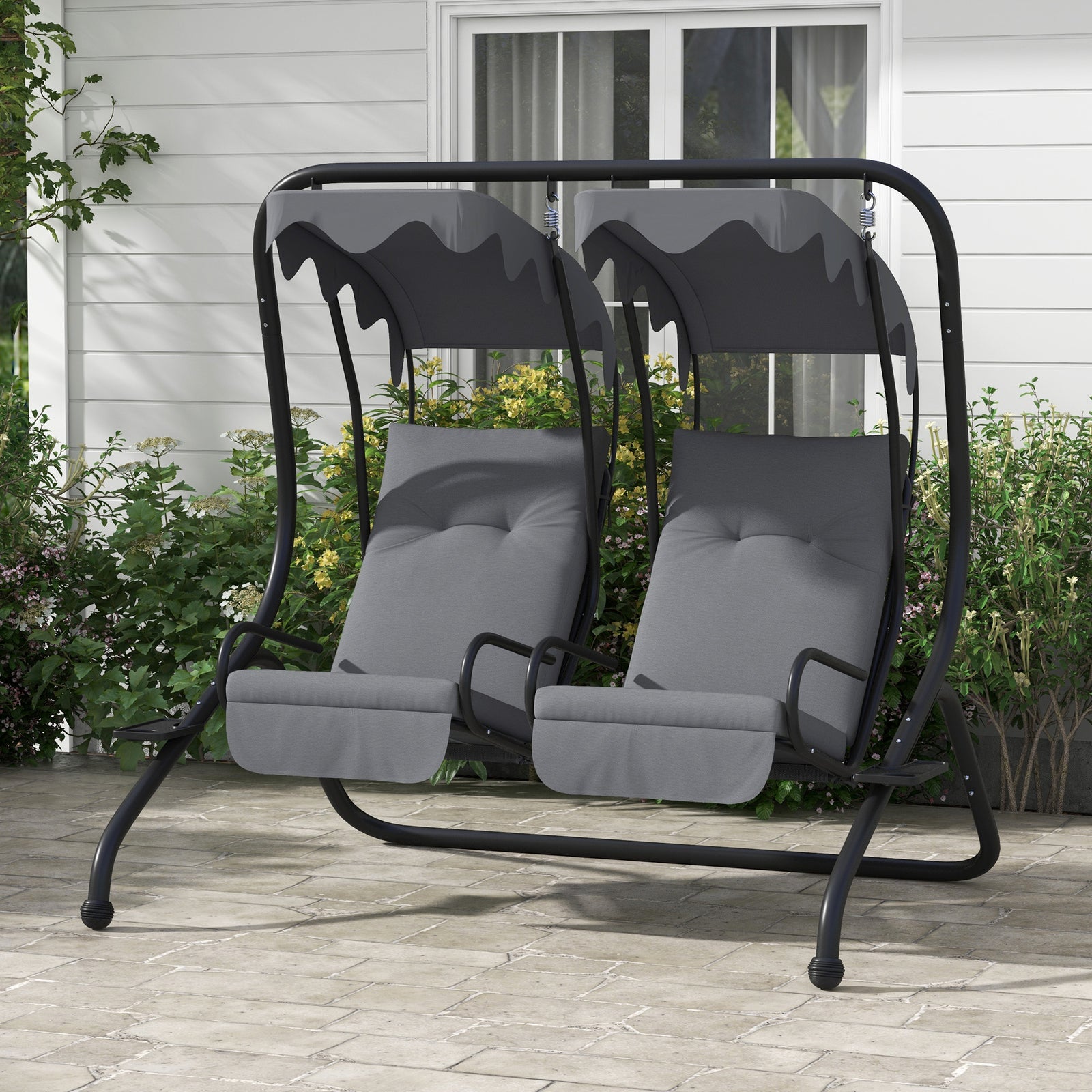 2 Seater Garden Metal Swing Seat Patio Chair Hammock | Light Slate Gray