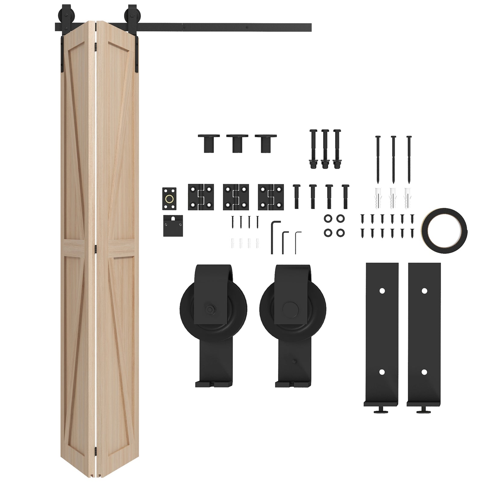 4/5ft  Bi-folding Sliding Barn Sliding Door Kit | 4ft | Black