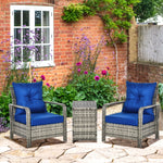 3 Pcs Pe Rattan Garden Sofa Set W/ 2 Chairs & Storage Table | Blue