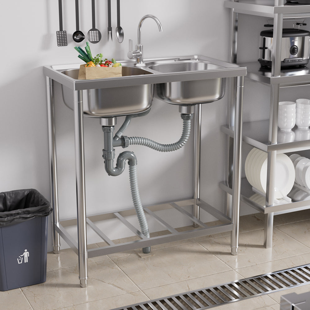 76cm*40cm*85cm H 201 Stainless Steel 2 Compartments Commercial Sink
