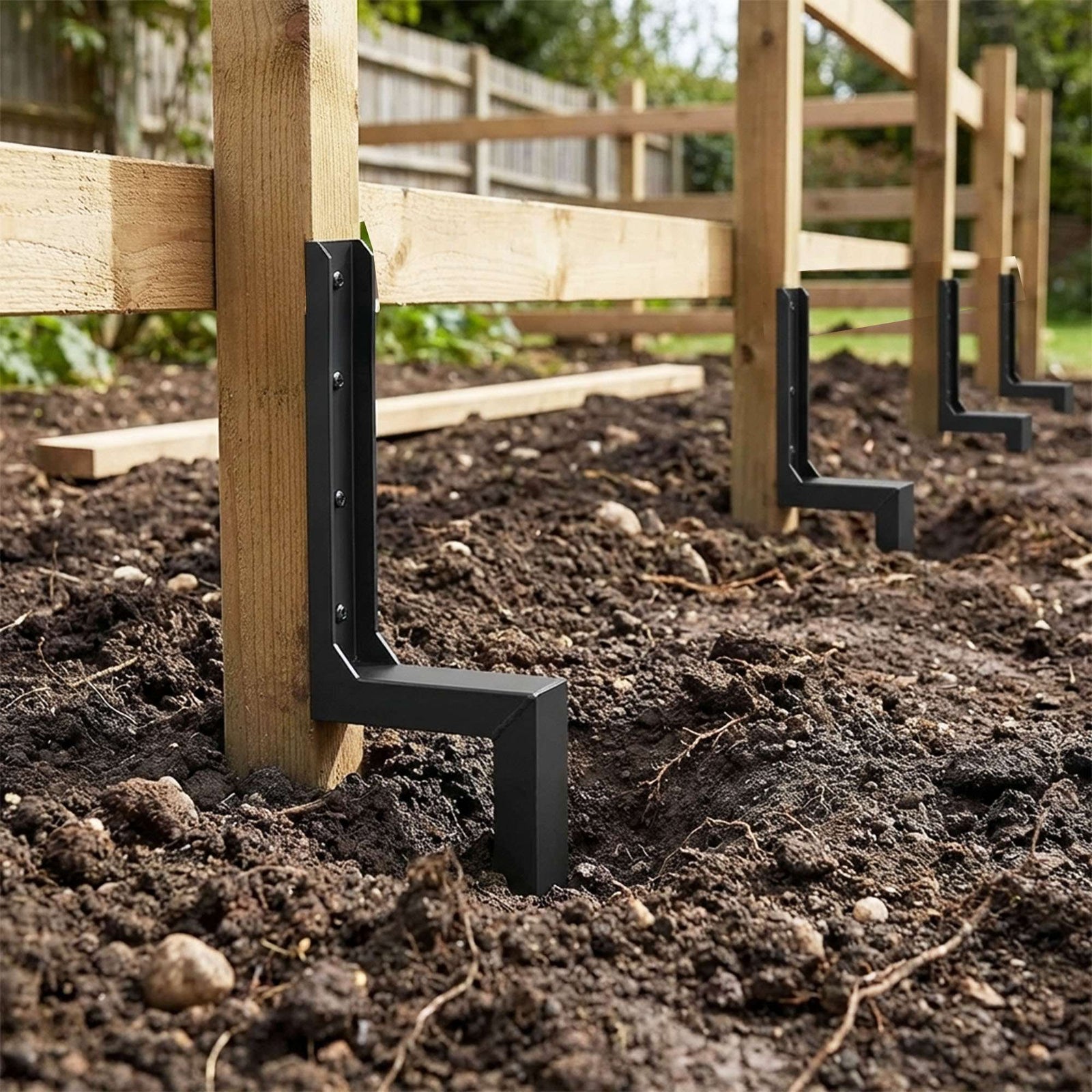 Metal Fence Post Repair Ground Anchor Stakes | Set-of-4 | Black