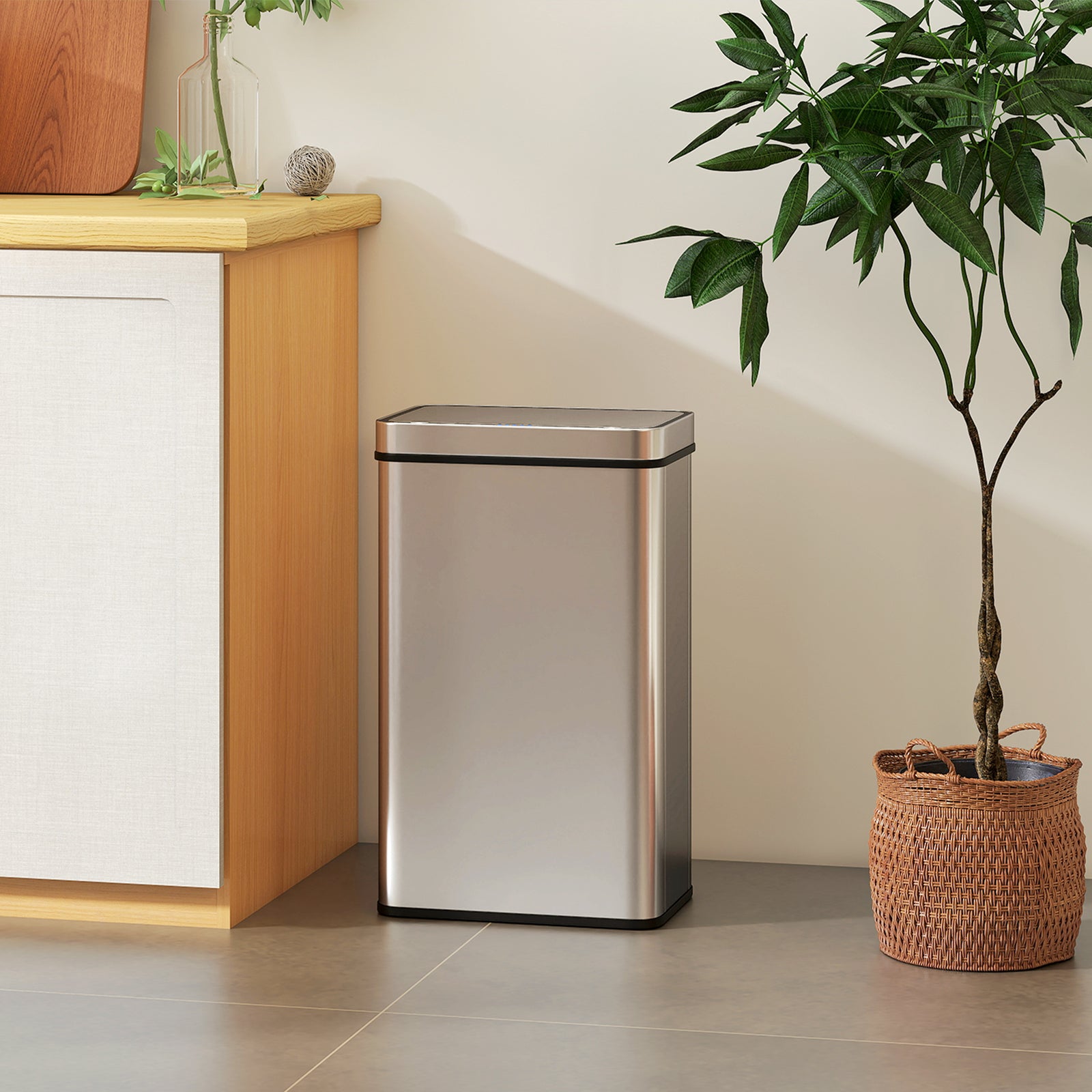 Kitchen Bin With Fingerprint-proof Stainless Steel, Silver Tone | 60l | Silver