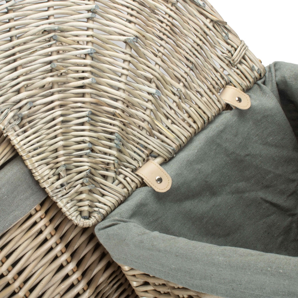 Antique Wash Corner Linen Basket With Grey Sage Lining | Large