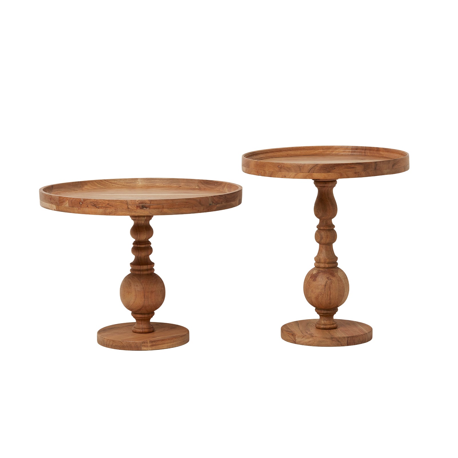 HOMESCAPES Pillar Solid Acacia Wood Side Tables – Set Of 2