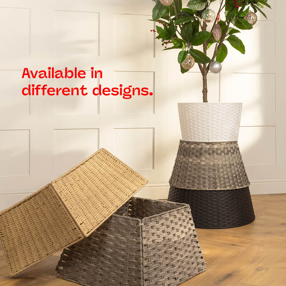 Rattan Tree Skirt Foldable Basket Cover For Indoor Decor