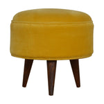 Solid Mango Wood Mustard Velvet Nordic Footstool