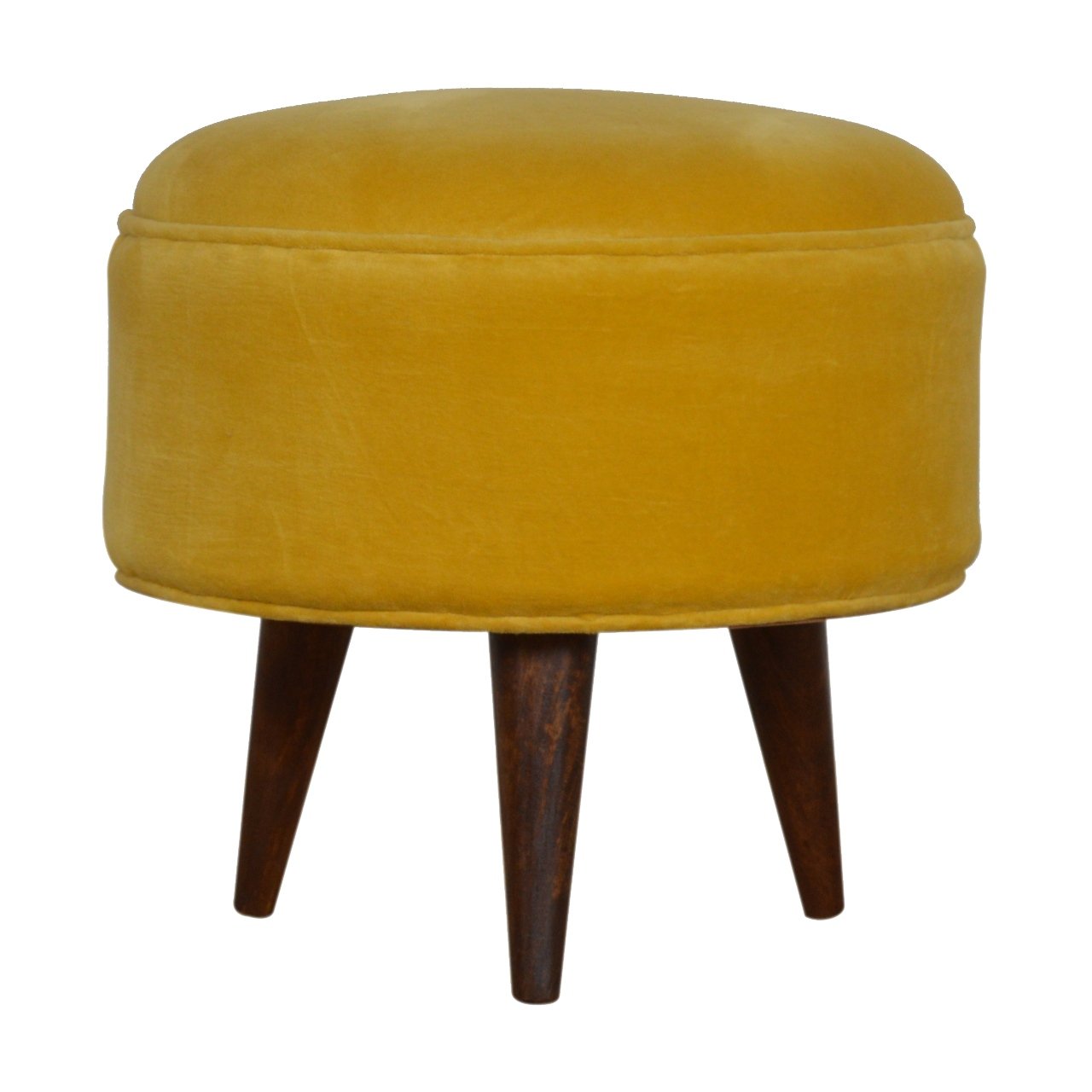 Solid Mango Wood Mustard Velvet Nordic Footstool