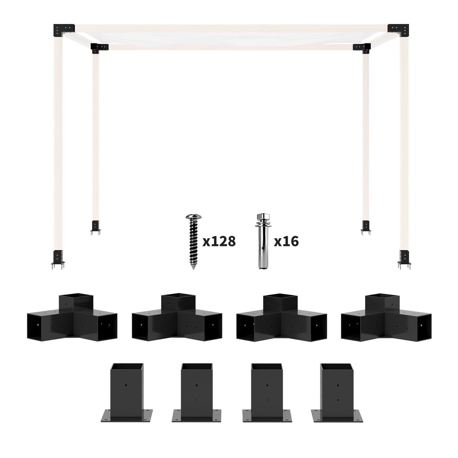 Pergola Kit W/ 3-way Corner Brackets & Post Base For 92mm