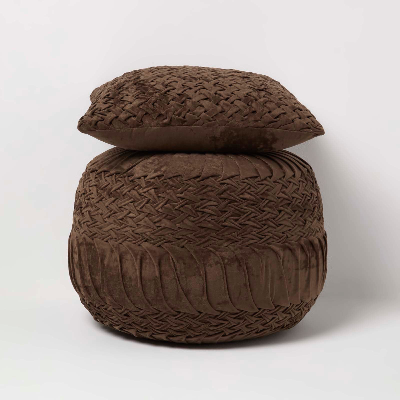 Sofia Pleated Velvet Cushion | 45cm x 45cm | Brown