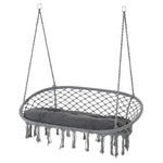 Hanging Chair, Cotton-polyester Blend Macrame, Metal Frame | Dark Gray