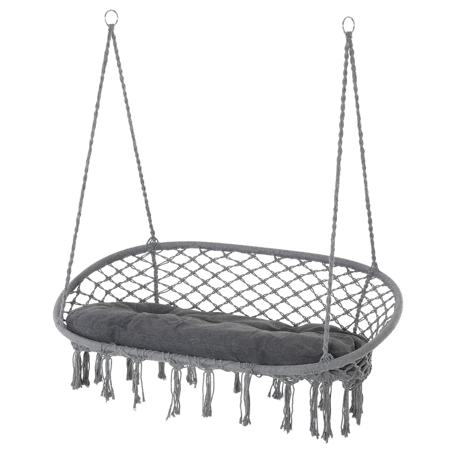 Hanging Chair, Cotton-polyester Blend Macrame, Metal Frame | Dark Gray