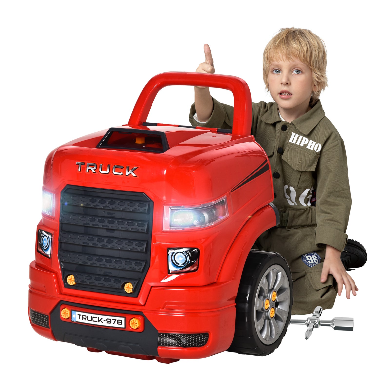 Kids Truck Engine Toy Set W/ Horn, Light, Car Key, For Ages 3-5 Years | Red