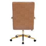 Pu Leather Office Chair With Gold Armrests, Adjustable Height & Tilt, Swivel Base | Brown