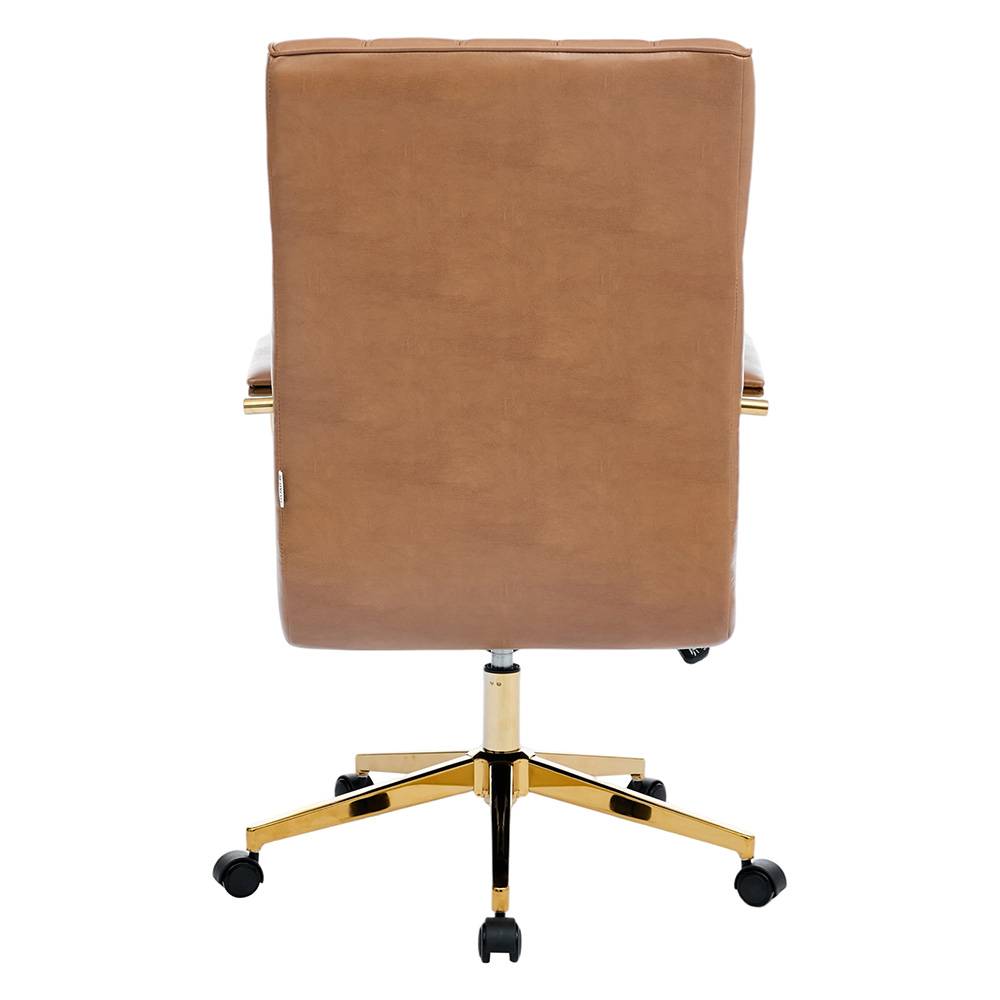 Pu Leather Office Chair With Gold Armrests, Adjustable Height & Tilt, Swivel Base | Brown