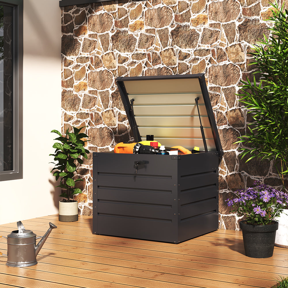 200l(72cm W X 62cm D) / 600l(165cm W X 70cm D) Lockable Metal Deck Box Outdoor Garden Storage Chest 63cm Height | Small | Dark Grey