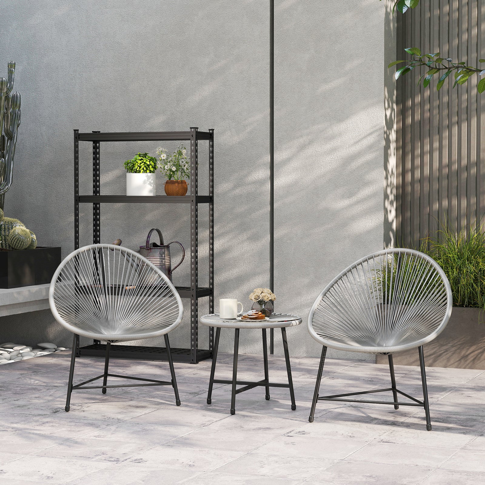 Rattan Bistro Set, Cushioned Acapulco Chairs, Glass Table | Gray