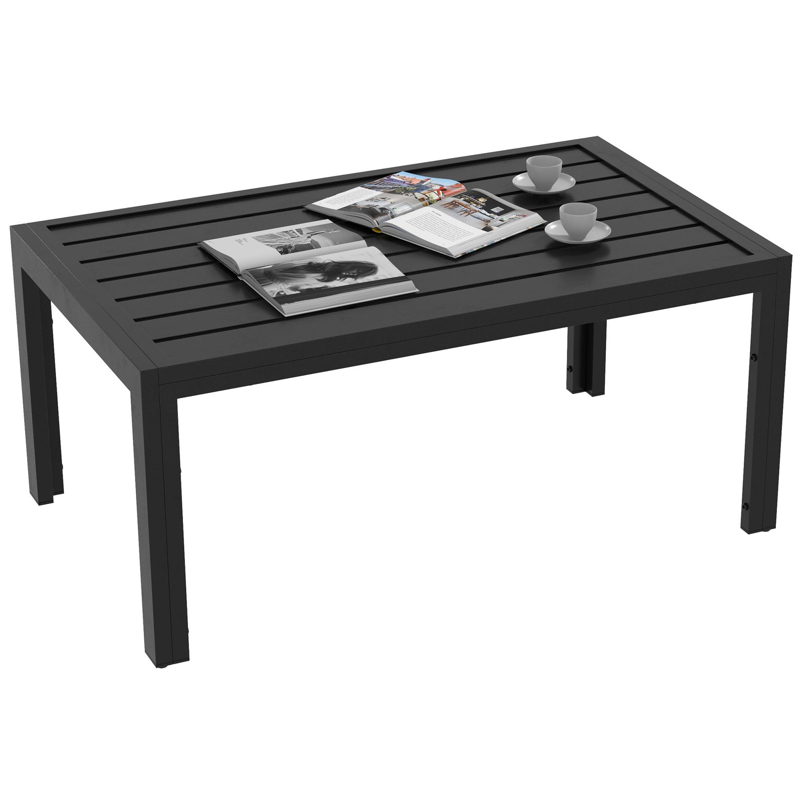 Outdoor Coffee Table Rectangle Patio Table W/ Steel Tabletop