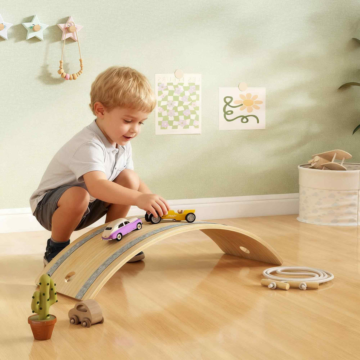 AIYAPLAY Kids Wooden Balance Board With Rope And Felt For Sensory Play