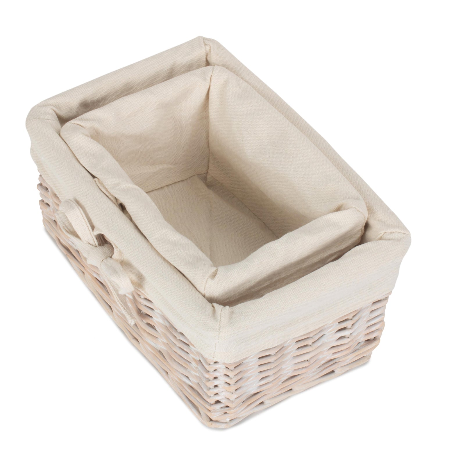 Wicker Set Of 2 White Wash Finish Cotton Lined Willow Tray