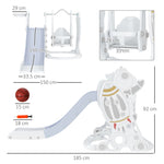 Space-themed Slide And Swing Set For Kids W/ Basketball Hoop, Blue | Gray