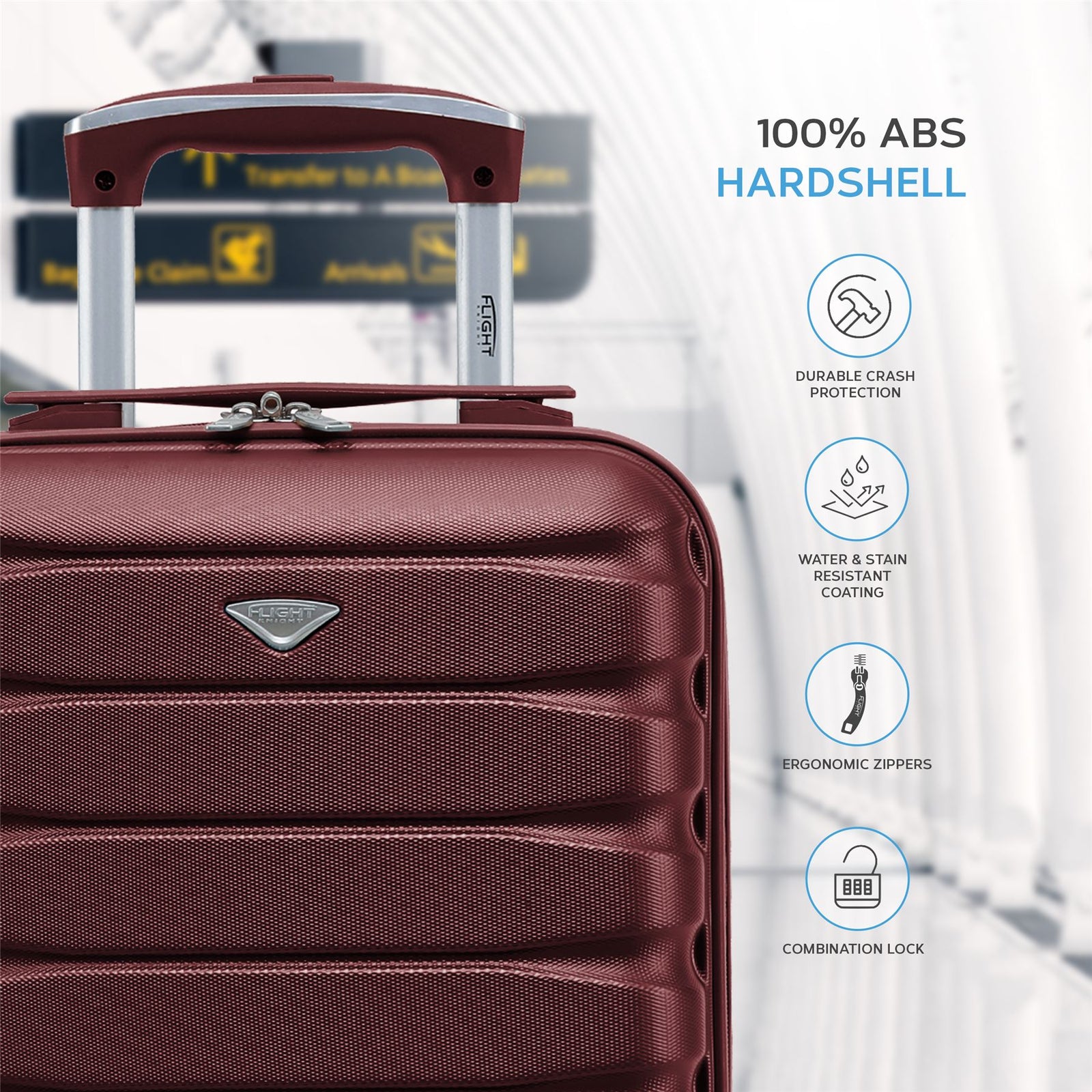 40x30x20cm Cabin Carry-on Suitcase - Lightweight, Durable, 4-wheel Luggage - 100+ Airlines Approved | Cabin | Burgundy