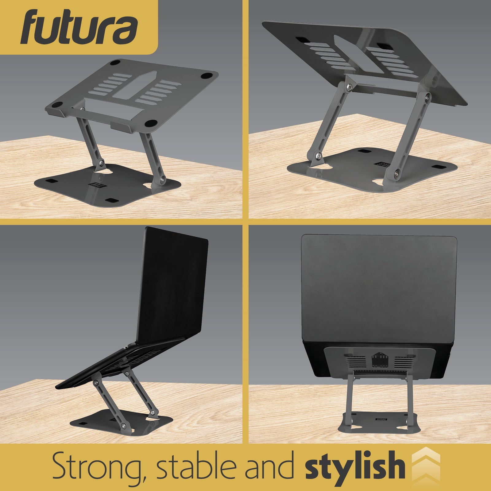 Laptop Stand Adjustable Portable Riser, Foldable Aluminium Holder For Macbook Airpro And 11 To 17 Inch Laptops | Grey