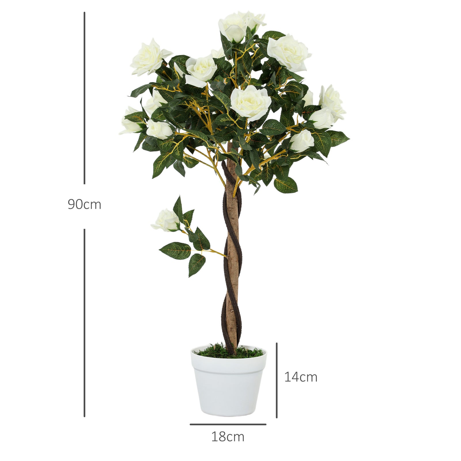 90cm Artificial Rose Tree Fake Decorative Plant | Set of 2 | White