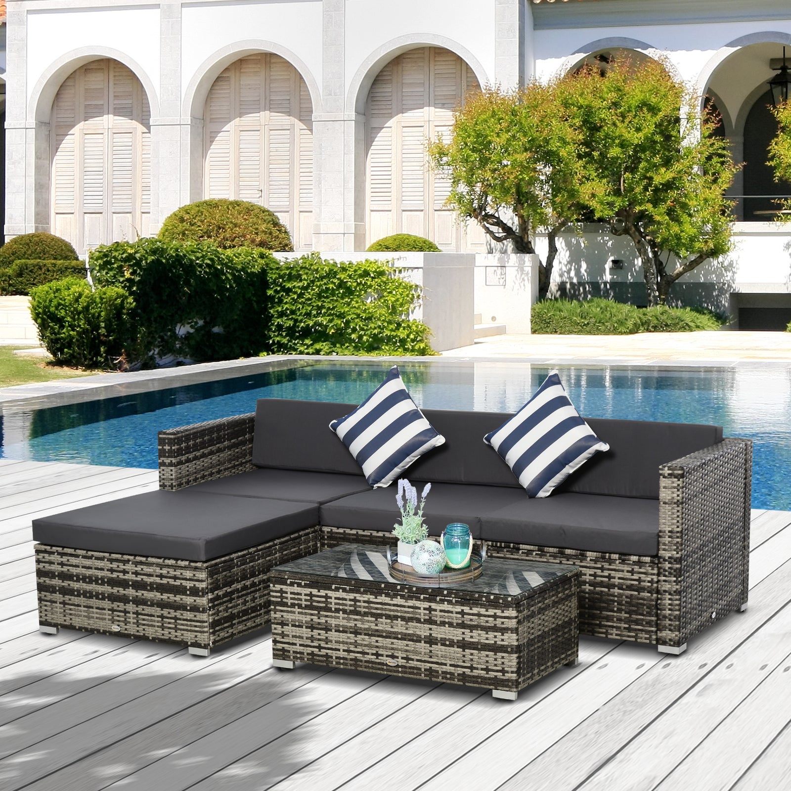 5 Pieces Rattan Sofa Set Wicker Sectional Cushion Patio | Grey