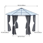 Hexagon Hardtop Gazebo With Curtains, 3.8m Outdoor Metal Frame Pavilion With Semi-transparent Pc Roof For Garden & Patio