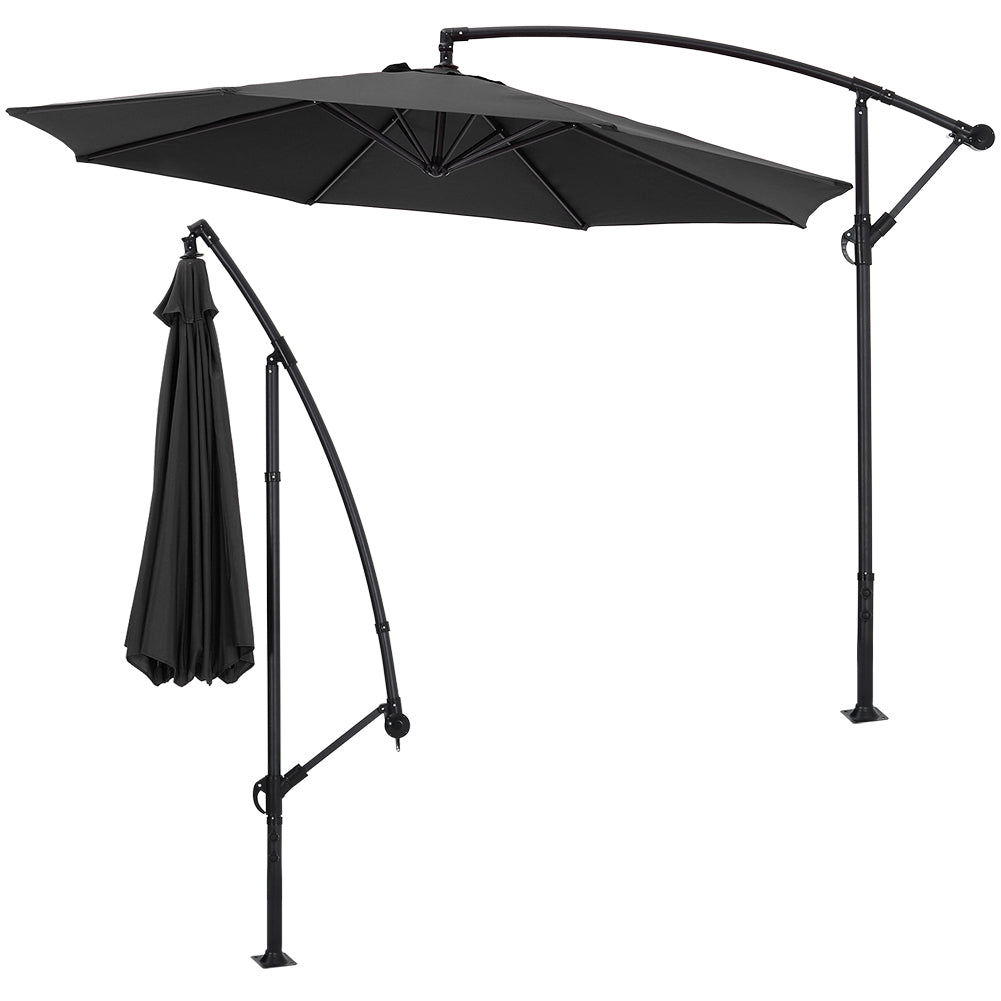 3m Cantilever Garden Parasol With Crank Handle | One Size | Black