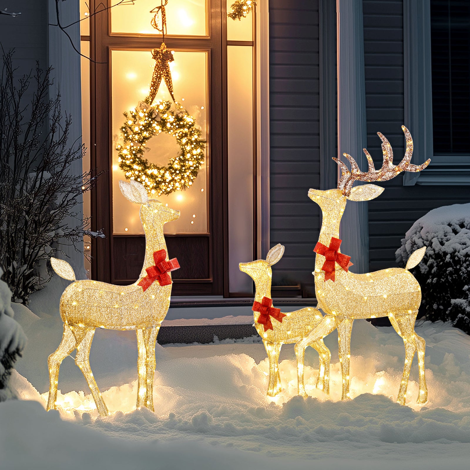 3-piece Light Up Christmas Deer Family Set Of 3