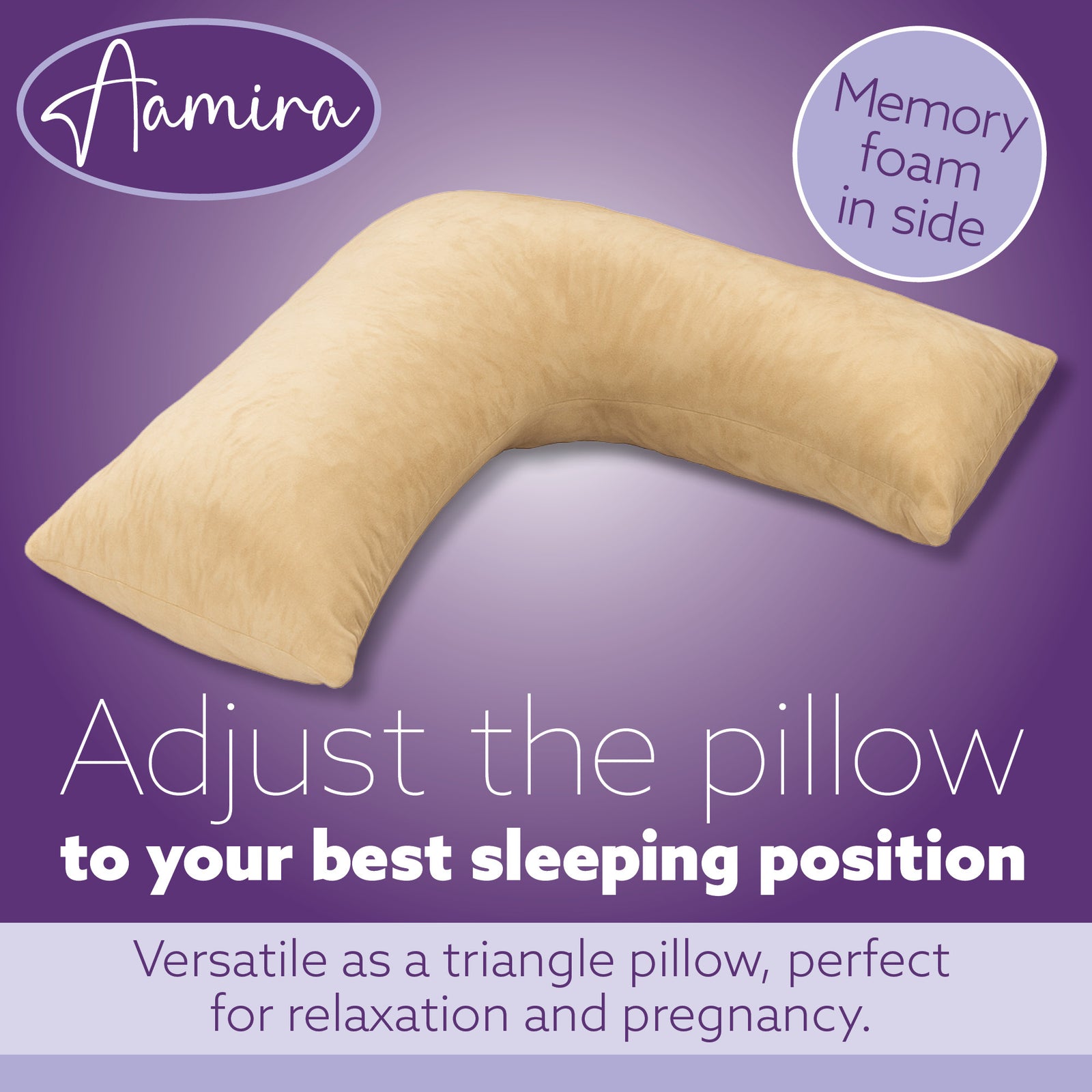 V Shaped Pillow Shredded Orthopaedic Memory Foam, Head, Neck & Back Pregnancy Maternity Support, Washable Cover | V Shape | Cream