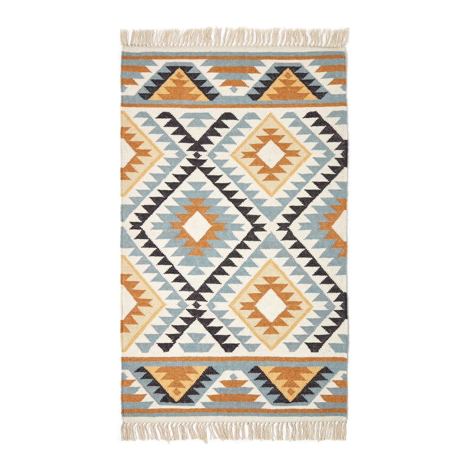 Agra Handwoven Diamond Kilim Wool Rug | 150cm x 220cm | Yellow & Black