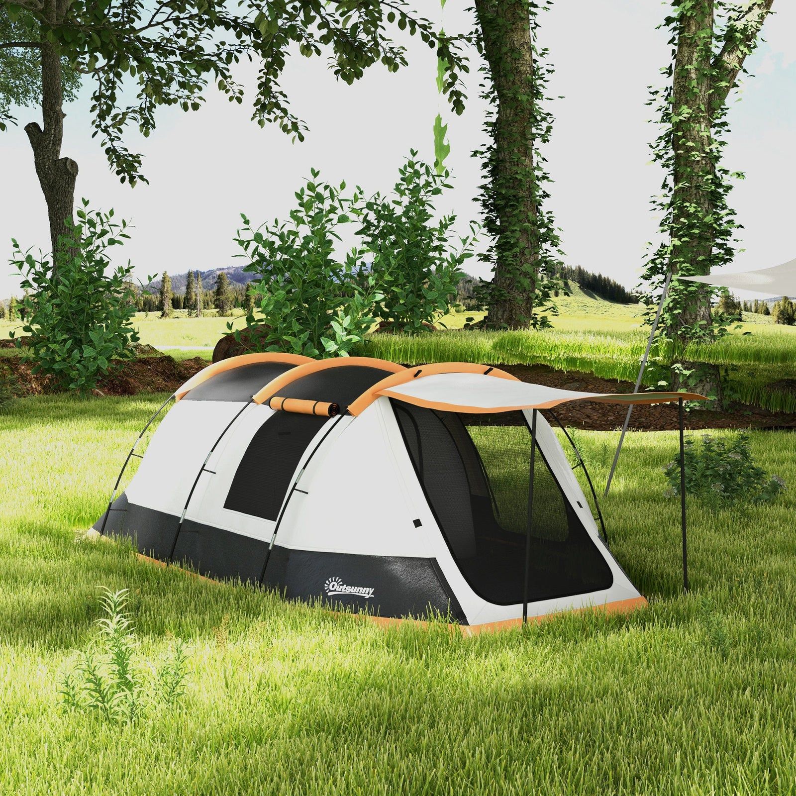 Tunnel Tent With Bedroom, Living Room And Porch For 3-4 Man | Orange