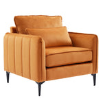 Contemporary Velvet Upholstered Armchair With Supportive Cushions | Orange