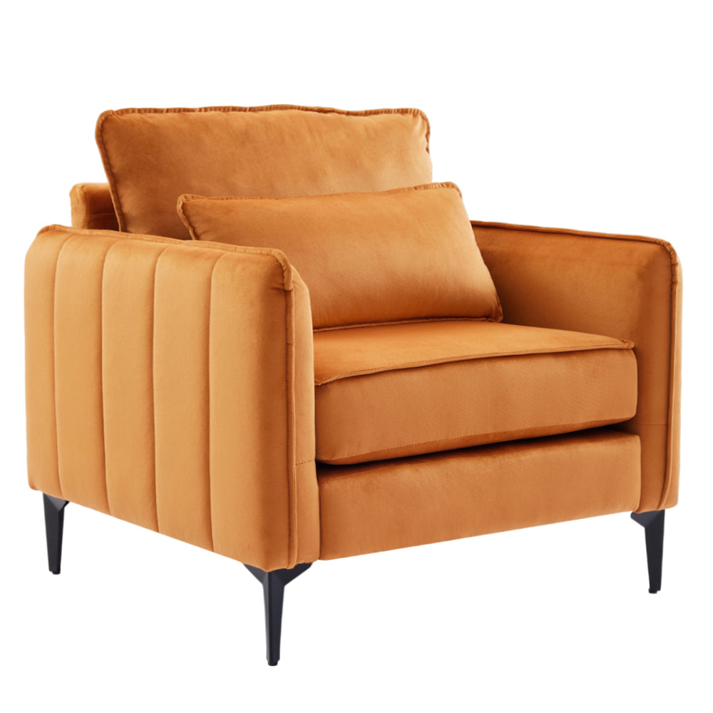 Contemporary Velvet Upholstered Armchair With Supportive Cushions | Orange