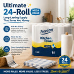 Freedom Soft White 3-ply 90 Rolls + Rhino Jumbo Kitchen Towels 24 Rolls