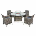 Amazon Rattan Fire Pit Dining Set - Round Table With Chairs | 4 Chairs | Grey