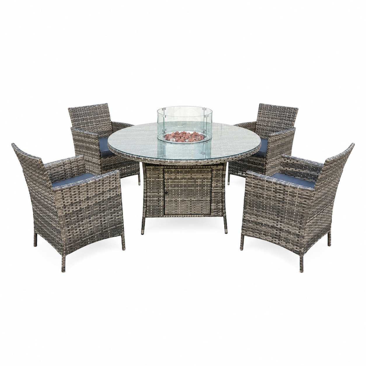 Amazon Rattan Fire Pit Dining Set - Round Table With Chairs | 4 Chairs | Grey