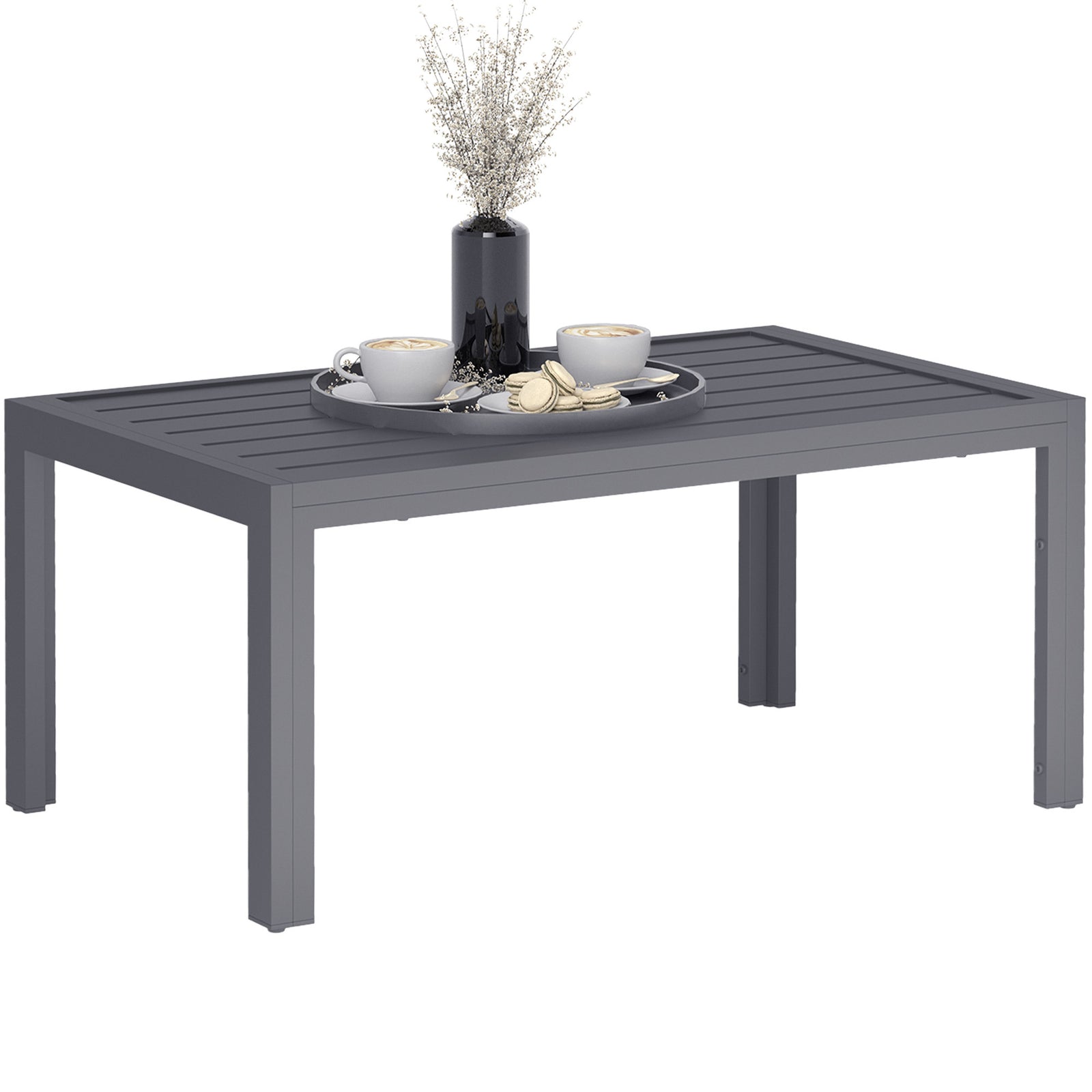 Outdoor Side Table Garden Table W/ Steel And Slat Top