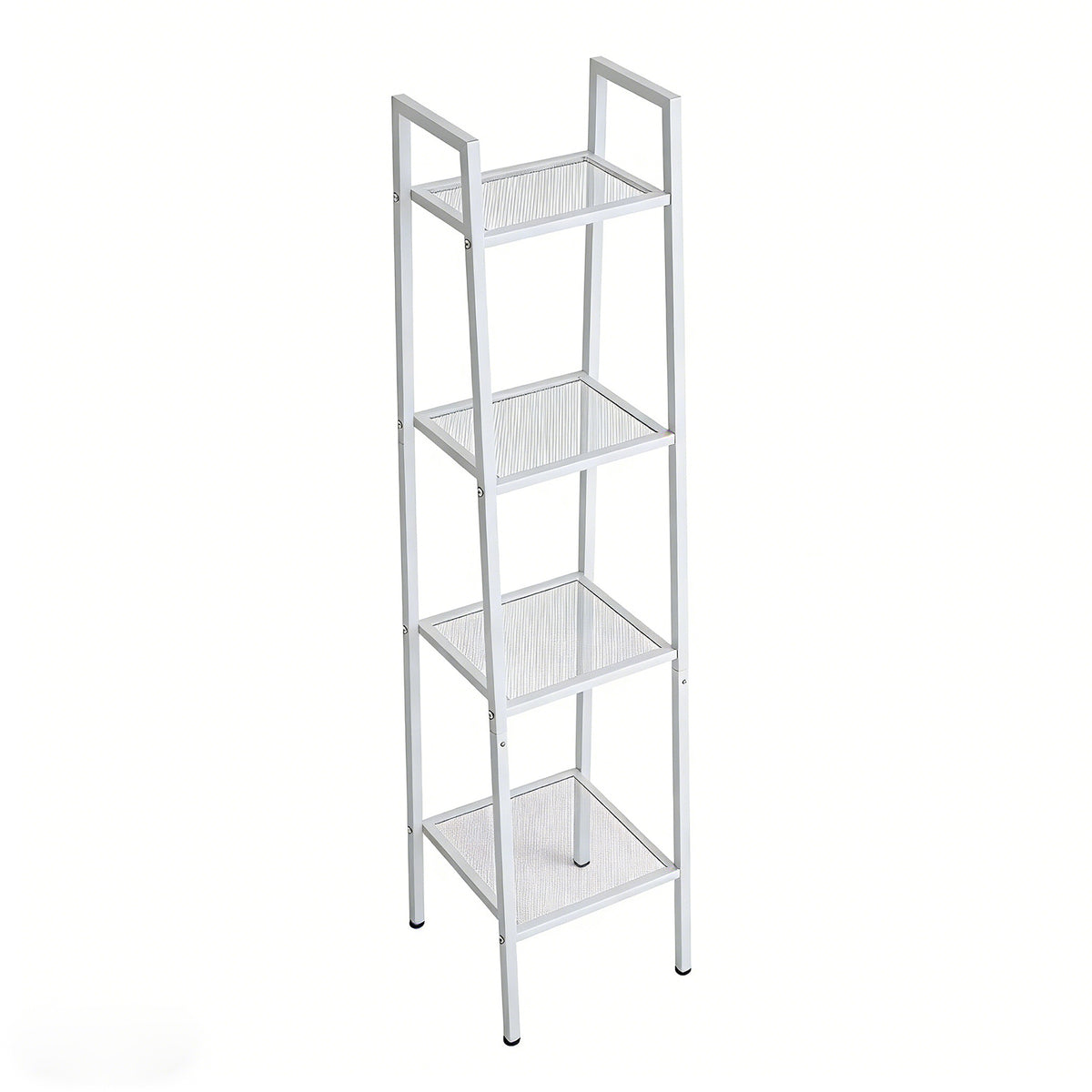 4-tier Freestanding Metal Ladder Shelf With Mesh Shelves | White
