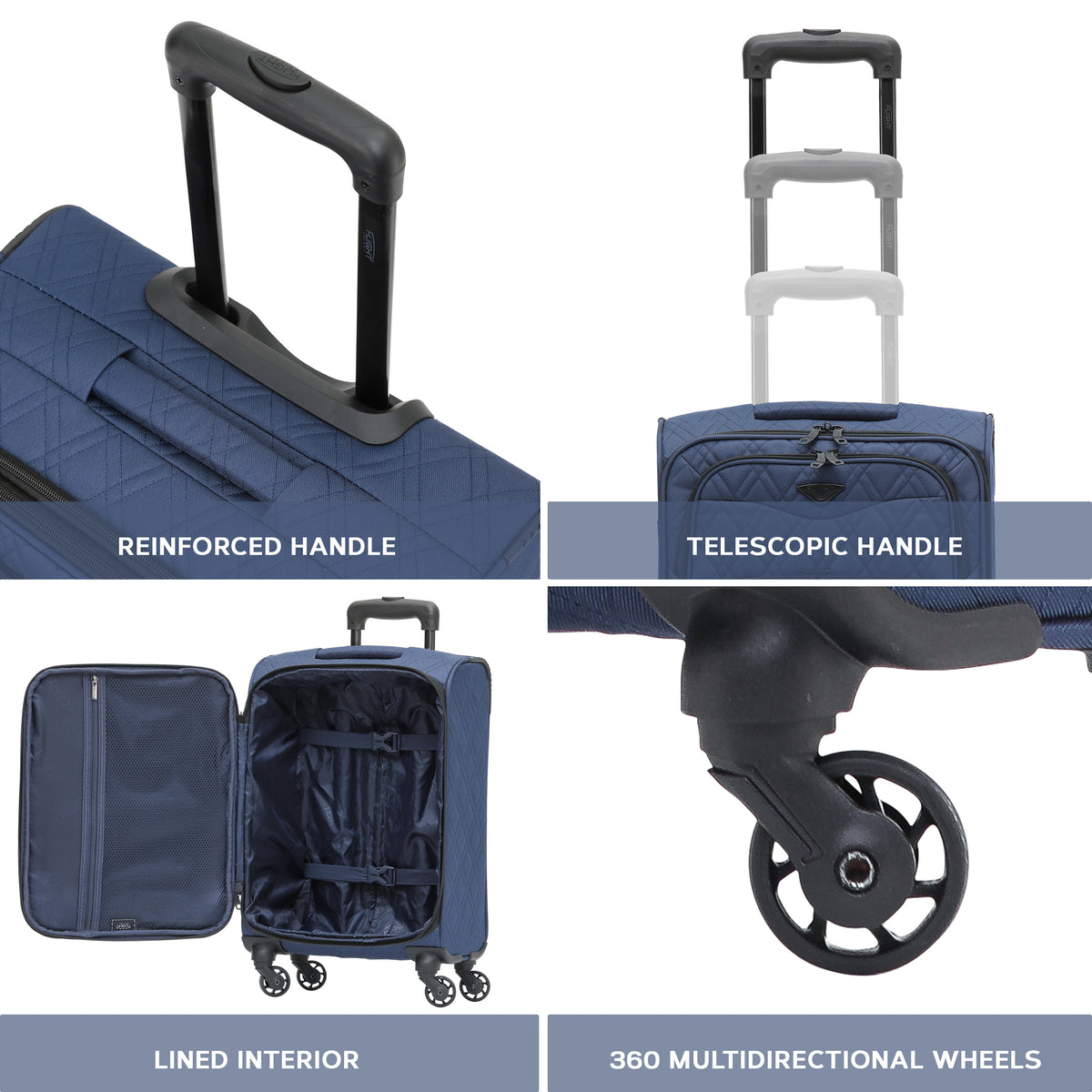 Lightweight 4 Wheel 800d Soft Case Quilted Suitcases Set Of 3 Anti Crack - Cabin & Hold Luggage 100+ Airlines Approved | Set of 3 | Navy Blue