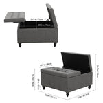 Square Linen Upholstered Storage Ottoman With Lift-top & Flip Design | Grey
