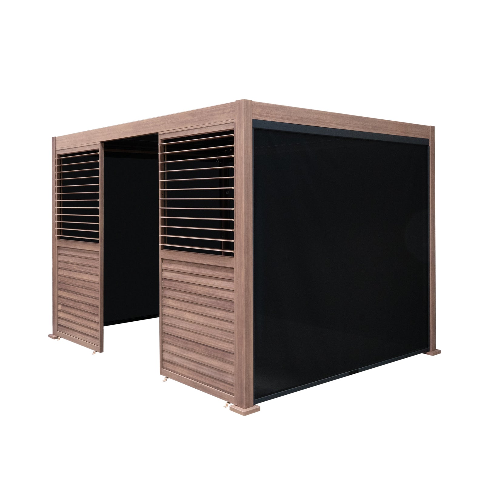 Wood Effect Aluminium Pergola With Blinds & 2 Louvre Panels | 3m x 3m | Brown