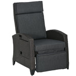 Outdoor Recliner Chair W/ Cushion, Pe Rattan Reclining | Dark Gray