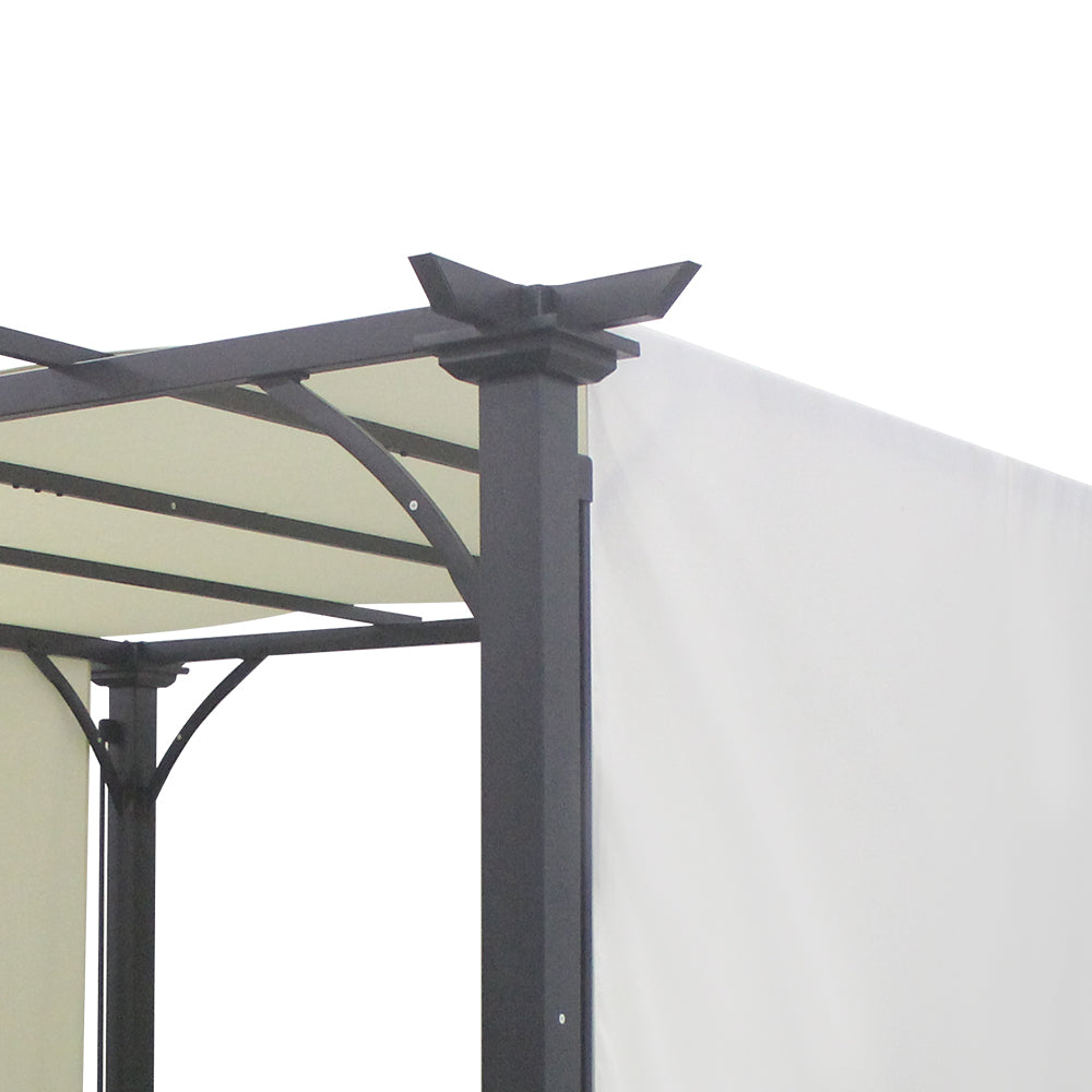 3m*3m*2.4m H Outdoor Pergola With Retractable & Pa-coated Polyester Canopy,heavy-duty Metal Frame Patio Gazebo For Backyard Or Garden