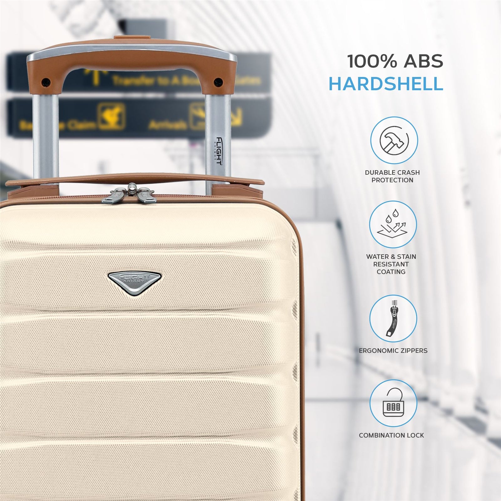 40x20x25cm Cabin Carry-on Suitcase - Lightweight, Durable, 4-wheel Luggage - 100+ Airlines Approved | Cabin | Cream